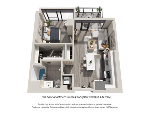 Floor plan for 1 bed, 1 bath, 719 sqft