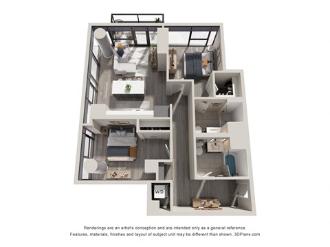 Floor plan for 2 beds, 2 baths, 1027 sqft