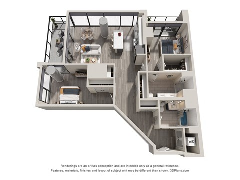 Floor plan for 2 beds, 2 baths, 1330 sqft
