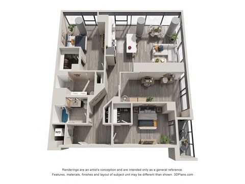 Floor plan for 2 beds, 2 baths, 1580 sqft