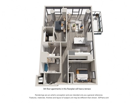 Floor plan for 2 beds, 2 baths, 1120 sqft