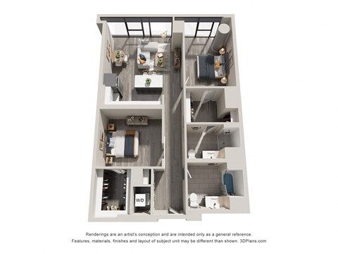 Floor plan for 2 beds, 2 baths, 1176 sqft