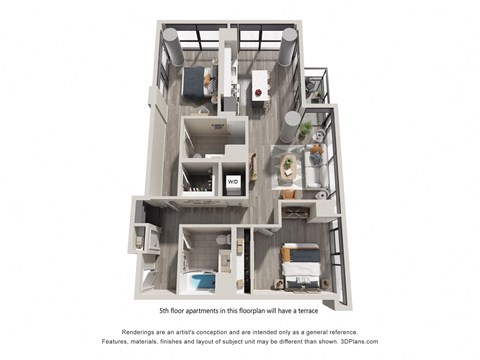 Floor plan for 2 beds, 2 baths, 1194 sqft