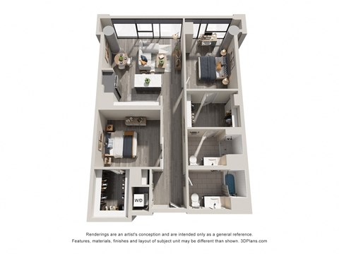 Floor plan for 2 beds, 2 baths, 1208 sqft
