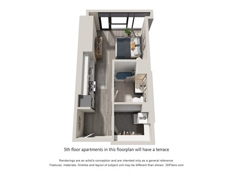 Floor plan for studio, 1 bath, 446 sqft