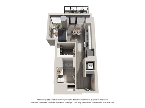 Floor plan for studio, 1 bath, 480 sqft