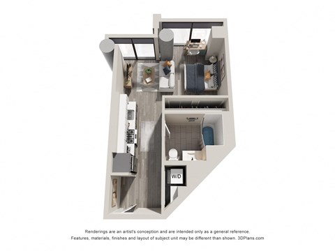 Floor plan for studio, 1 bath, 510 sqft