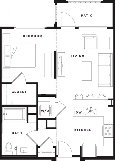 Floor plan for studio, 1 bath, 674 sqft