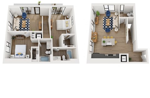 Floor plan for 2 beds, 2.5 baths, 1719 sqft