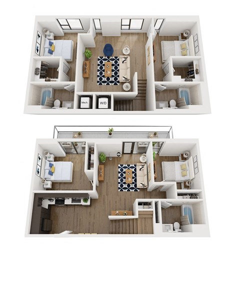 Floor plan for 4 beds, 3 baths, 1952 sqft