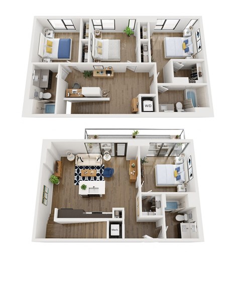 Floor plan for 4 beds, 3 baths, 1877 sqft