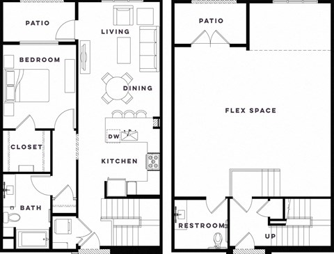 Floor plan for 1 bed, 1.5 baths, 1676 sqft