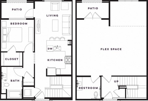 Floor plan for 1 bed, 1.5 baths, 1649 sqft