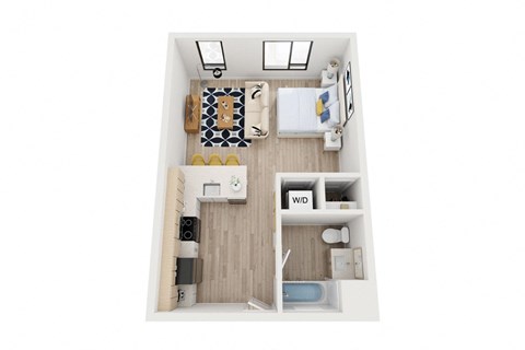 Floor plan for studio, 1 bath, 584 sqft