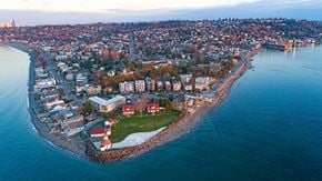 Seattle apartment for rent - A small island with a town surrounded by water.