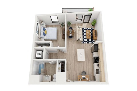 Floor plan for 1 bed, 1 bath, 785 sqft