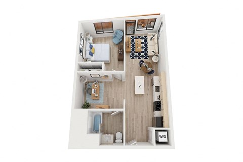 Floor plan for 1 bed, 1 bath, 798 sqft
