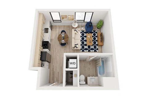 Floor plan for 1 bed, 1 bath, 632 sqft