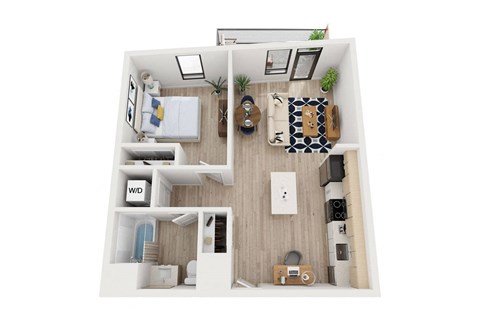 Floor plan for 1 bed, 1 bath, 739 sqft