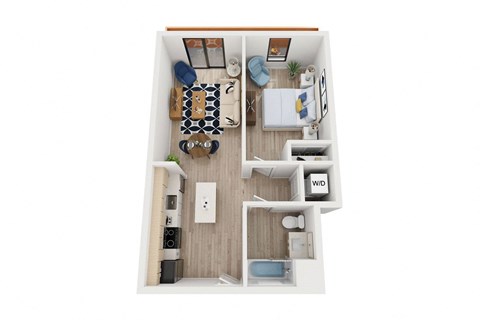 Floor plan for 1 bed, 1 bath, 741 sqft