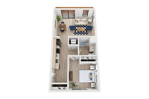 Floor plan for 1 bed, 1 bath, 766 sqft