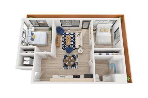 Floor plan for 2 beds, 1 bath, 824 sqft