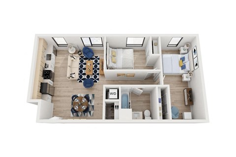 Floor plan for 2 beds, 1 bath, 905 sqft