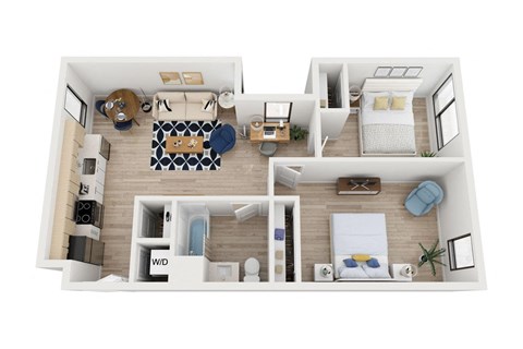 Floor plan for 2 beds, 1 bath, 913 sqft