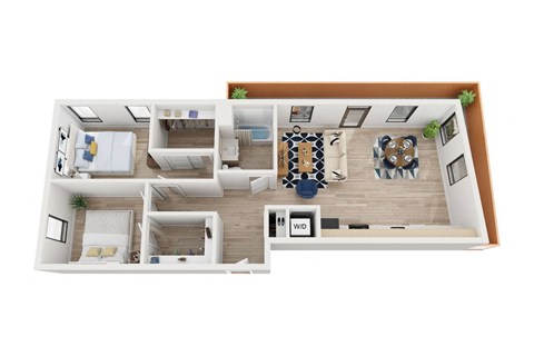 Floor plan for 2 beds, 1 bath, 1058 sqft