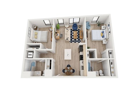 Floor plan for 2 beds, 2 baths, 1079 sqft