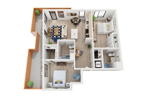 Floor plan for 2 beds, 2 baths, 1142 sqft