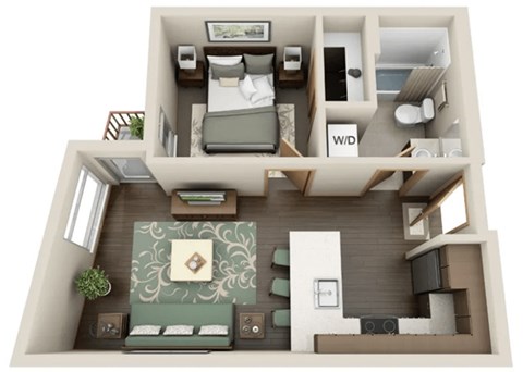 Floor plan for 1 bed, 1 bath, 518 sqft
