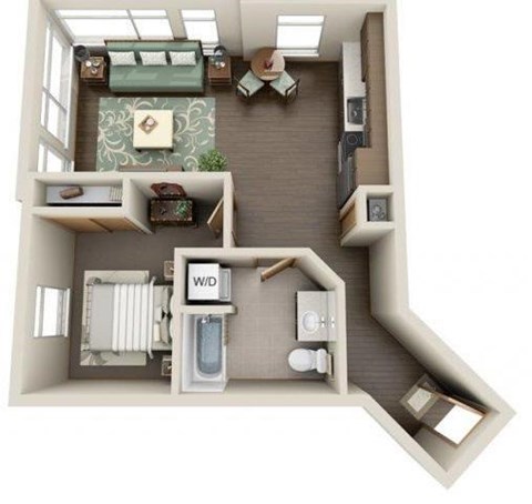 Floor plan for 1 bed, 1 bath, 758 sqft