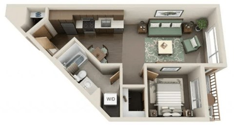 Floor plan for 1 bed, 1 bath, 712 sqft