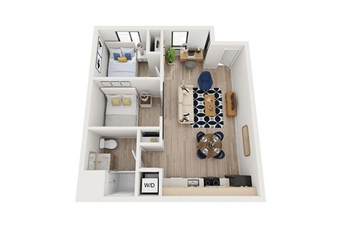 Floor plan for 2 beds, 1 bath, 994 sqft