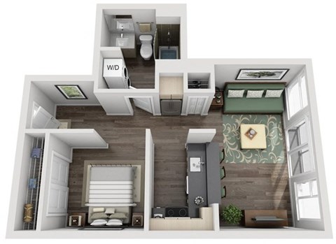 Floor plan for studio, 1 bath, 639 sqft