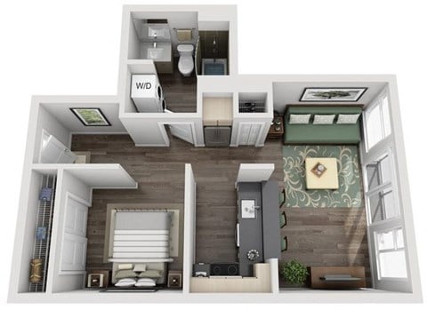 Floor plan for studio, 1 bath, 581 sqft