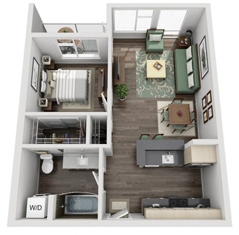 Floor plan for 1 bed, 1 bath, 811 sqft