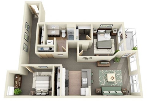 Floor plan for 2 beds, 1 bath, 1019 sqft