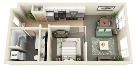 Floor plan for 1 bed, 1 bath, 704 sqft