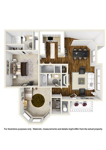 Floor plan for 2 beds, 2 baths, 1085 sqft