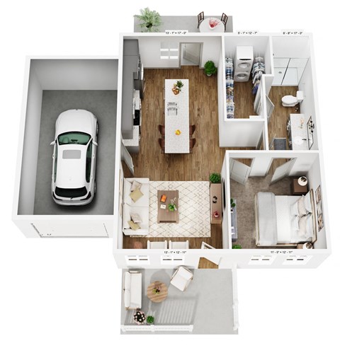 Floor plan for 1 bed, 1 bath, 807 sqft