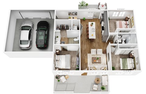 Floor plan for 3 beds, 2 baths, 1233 sqft