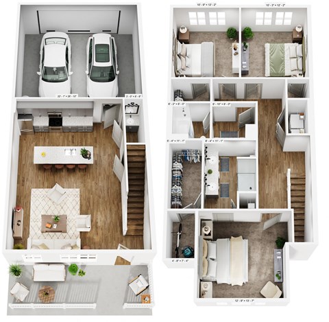 Floor plan for 3 beds, 2.5 baths, 1534 sqft
