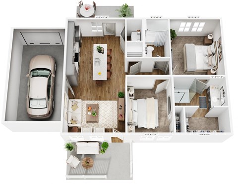 Floor plan for 2 beds, 2 baths, 1019 sqft