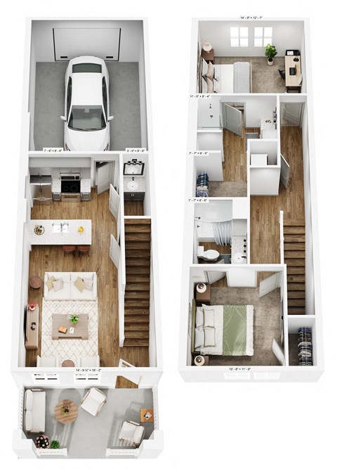 Floor plan for 2 beds, 2.5 baths, 1079 sqft