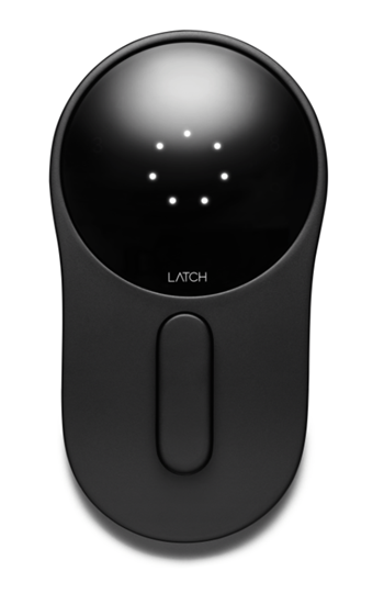 Latch device with a button and led indicators