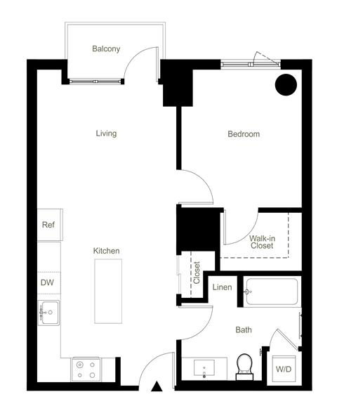 Floor plan for 1 bed, 1 bath, 698 sqft