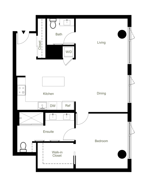 Floor plan for 1 bed, 1 bath, 1182 sqft
