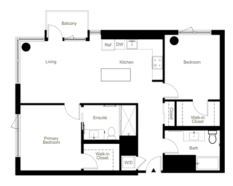 Floor plan for 2 beds, 2 baths, 1211 sqft